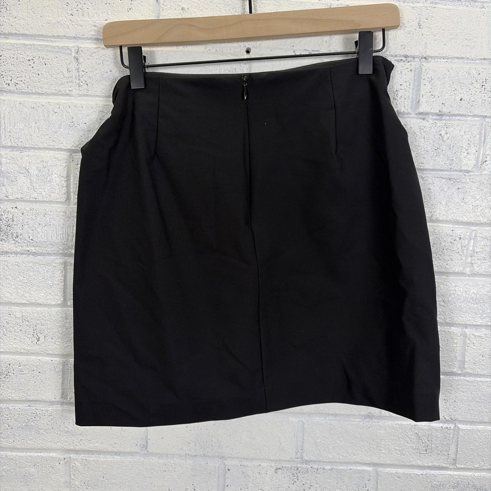Cache Mini Skirt Womens Size 4 Black Belted Silver Ring Structured - Picture 3 of 8
